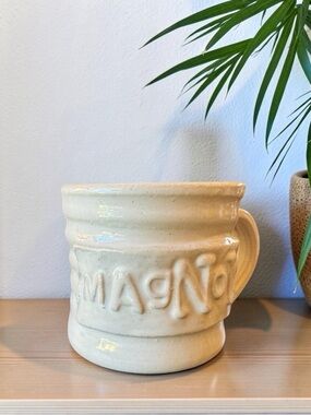 Magnolia Stoneware Coffee Mug Cream Embossed Rustic Farmhouse Cup